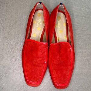 Boden Red Square Toe Suade Slide On Loafers